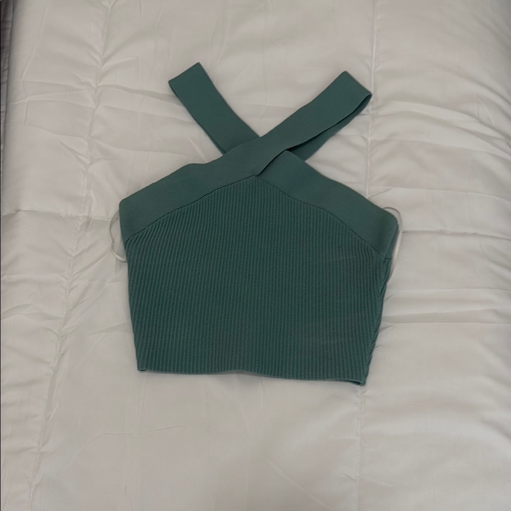 Babaton Green Sleeveless Crop Tank Top